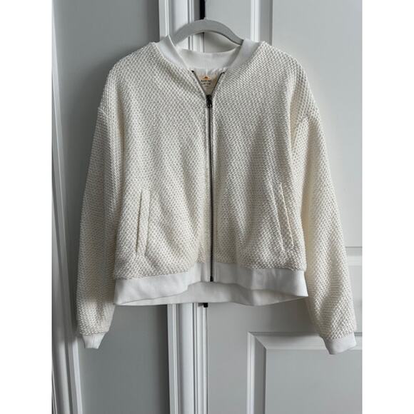 Marine Layer Birdseye Bomber in Cream Full Zip Size: Large - Picture 3 of 12